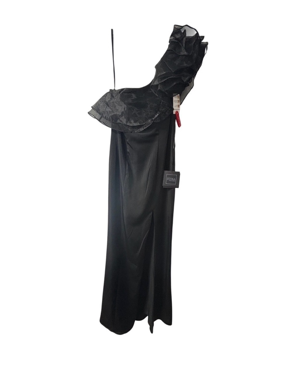 IEENA Mac Duggal Black One Shoulder Ruffle Organza Gown Dress 26372 Size 2 NEW - Picture 3 of 6